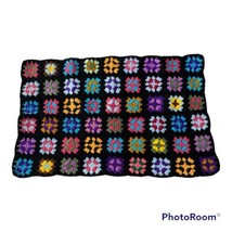 Handmade Black Granny Square Crochet Blanket Lap Throw 39 x 25&quot; NEW - £25.91 GBP