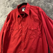 Wrangler Pearlsnap Shirt Mens Extra Large Red Striped Dress Rodeo Wester... - $13.89