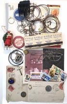 Junk Drawer Lot Ship Menu, Milk Cap, Tokens, Glasses, Jewelry, Stamps, E... - $26.00