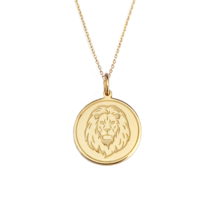 14K 9K Solid Real Gold Lion Head Pendant Necklace, Leo sign coin charm necklace  - £169.55 GBP+