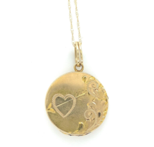 14k Yellow Gold Round Locket with Engraved Arrow in Heart (#J6434) - $336.60