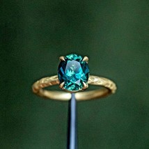 Natural Teal Sapphire Ring,14k Yellow Gold Ring Wedding Gift For Women - £469.23 GBP