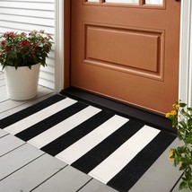 Leevan Black And White Rug 2X3, Washable Black Door Mat Cotton Woven Front Porch - £25.50 GBP