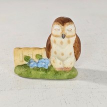 Vintage Schmid Owl Miniature Figurine 1990 Bird Fence Flowers - $14.99