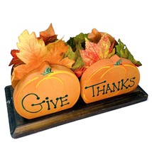 Handmade Wooden Thanksgiving Pumpkin Give Thanks Napkin Holder Fall Leaves0 - £11.67 GBP