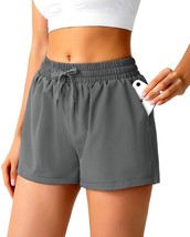 Womens Quick Dry Running Shorts, High Waisted Athletic Shorts (Grey,Size:S) - £14.45 GBP