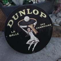 Vintage 1929 Dunlop La Balle Des Champions Porcelain Gas &amp; Oil Pump Sign - £99.91 GBP
