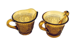 Tiara Exclusive Indiana Glass Sandwich Amber Daisy Creamer &amp; Open Sugar Bowl USA - £18.55 GBP