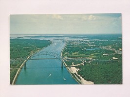  Vintage Postcard Unposted ✉️ Aerial View Cape Cod Canal &amp; Bourne Bridge Mass. - £1.91 GBP