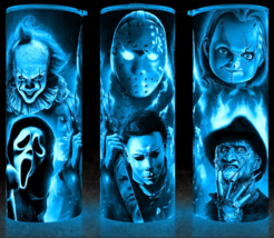 Glow In The Dark Michael Meyers - Freddy - Jason - Chucky Purple Cup Mug Tumbler - $22.95