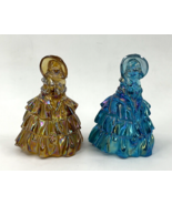 2-Vintage Wheaton Ware Figurine Carnival Glass Amber &amp; Blue Southern Belle. - £37.87 GBP