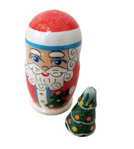 2pcs Hand Painted Russian Nesting Doll of Santa &amp; a Christmas Tree Talle... - $11.00