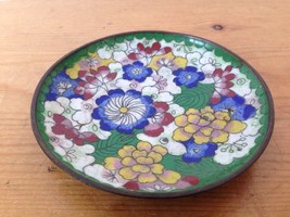Vtg Antique Enameled Chinese Lotus Floral Cloisonne Jewelry Trinket Bowl 4.25&quot; - £47.78 GBP