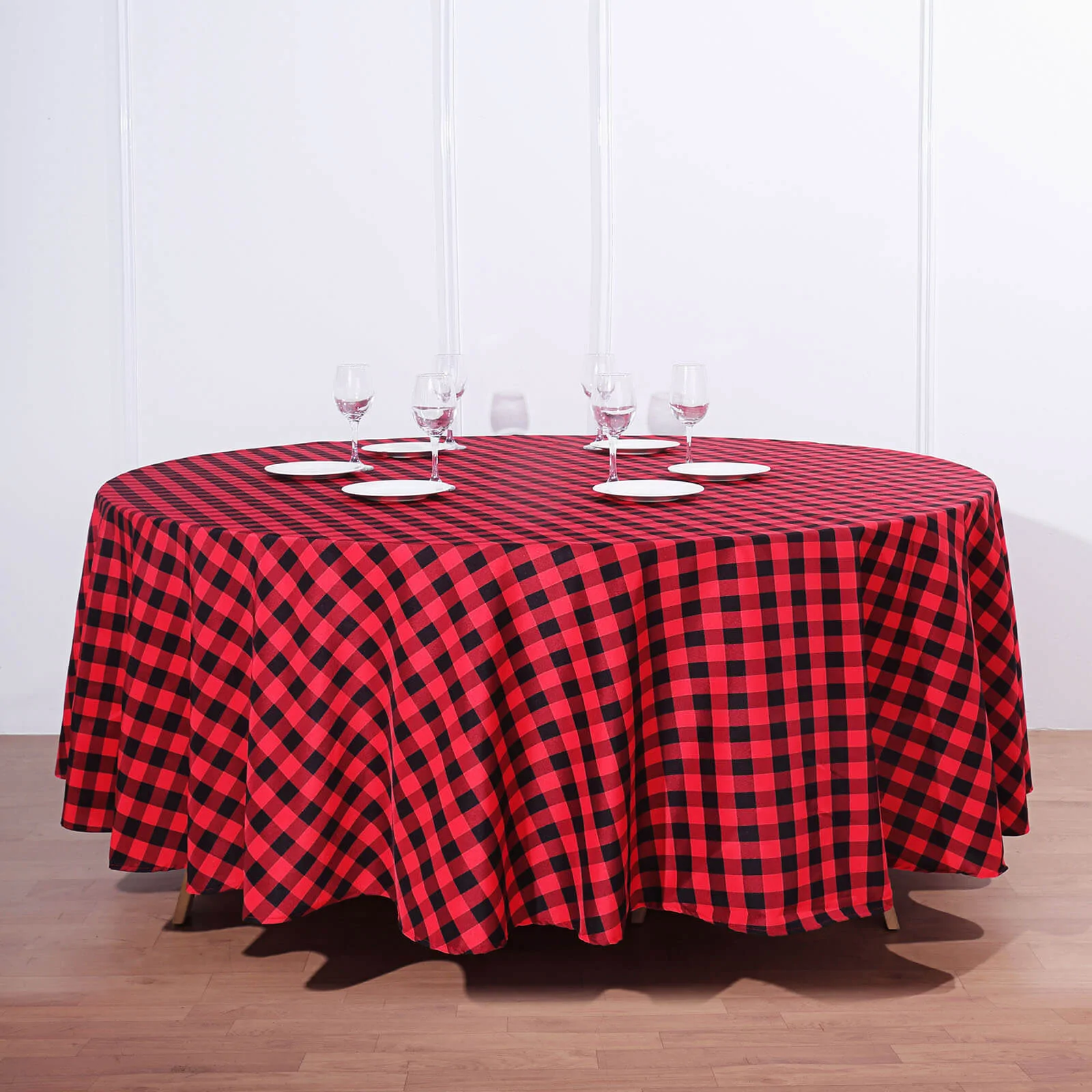 Black Red - Polyester - 108&quot; Round Tablecloths Perfect Picnic Checkered Weddings - £31.54 GBP