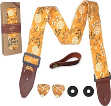 Guitar Strap Cotton Yellow Spring Blossom Flowers [2023 New] With 2 Picks, Strap - £25.23 GBP