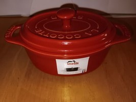 Staub Mini La Cocotte Oval Ceramic Pot W/lid Red New 4x2&quot; - £22.12 GBP