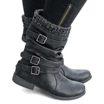 Mid-Calf Black Sock-Accent Boot Size 37 - £26.22 GBP