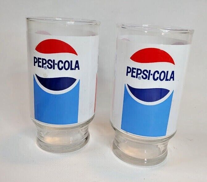 1980s Pepsi Cola footed Soda Pop Glass pair of 2 - $16.78