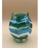 Finders Keepers Lincoln City Oregon Art Glass Green White Candle Votive ... - $44.54