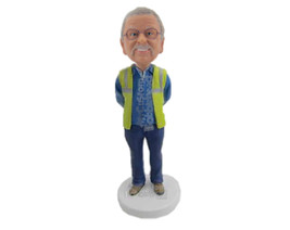 Custom Bobblehead Construction Supervisor At The Construction Site In Vest And J - £71.12 GBP