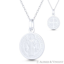 St. Benedict of Nursia &amp; Cross 925 Sterling Silver Reversible 18mm Medal Pendant - £19.70 GBP+