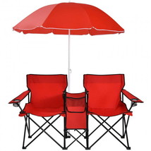 Folding Picnic Double Chair With Umbrella-Red - £70.81 GBP