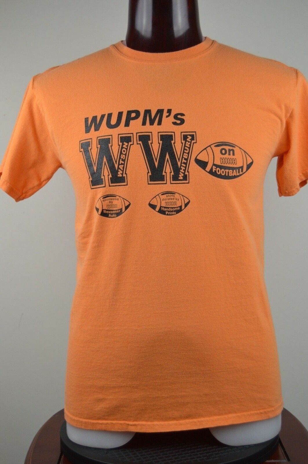Primary image for WUPM FM Radio Ironwood Mi Watson and Whitburn on Football M Orange T Shirt  