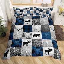 Bear Duvet Cover Full For Teens Boys,Buffalo Plaid Check Comforter Cover Cabin L - $31.99