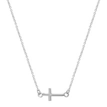 Simply Faithful Sideways Cross Charm Sterling Silver Chain Necklace - £14.28 GBP