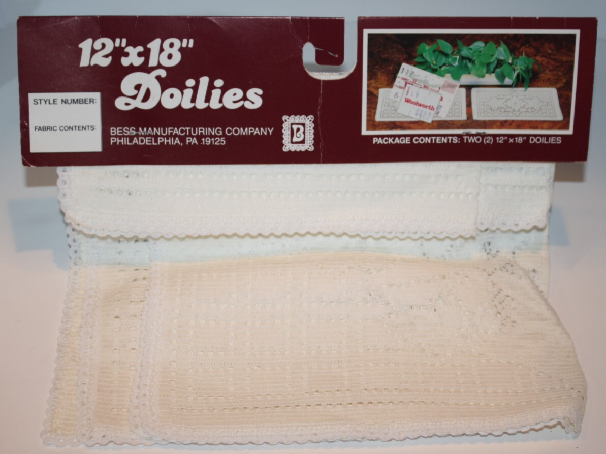 Woolworths 12&quot; x 18&quot; Doilies 2 Pack Table Runner White Cotton Scarf Bess... - $24.97