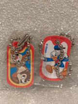 2 TINY 1" Metal Disney Dog Tags DONALD &amp; CHIP/DALE w/ 1 3/4" Tiny Chain ... - $7.99