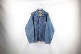 Vintage 90s Gap Mens Large Distressed Denim Jean Trucker Jacket Blue Cotton - £50.58 GBP