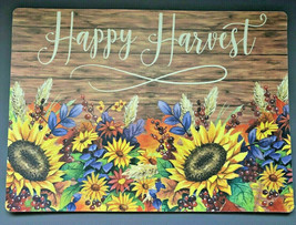 Happy Harvest Fall Placemats Set of 4 Vinyl Sunflowers Floral Thanksgiving - £28.62 GBP