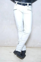 Men&#39;s Biker White Leather Pants Real Soft Lambskin Leather Jeans Handmad... - £84.30 GBP+