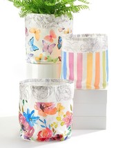 Bright Canvas Planter Storage Bins Set 3 Fully Lined Waterproof 7&quot; High ... - £11.65 GBP