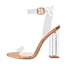 Clear Ankle Strap Perspex Chunky Rose Gold High Heel Sandals Size 9 - £24.92 GBP