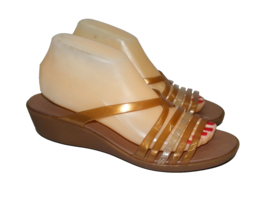 CROCS Isabella Women 9 Copper Glitter Skinny Jelly Wedge Slides Straps Sandals - £22.38 GBP
