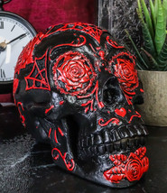 Day of The Dead Spider Web Floral Red Rose Skull Statue Floral Black Sugar Skull - £20.74 GBP