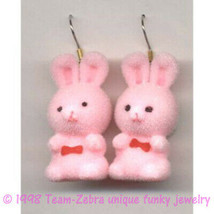 Huge Funky Fuzzy Bunny EARRINGS-Retro Mini Easter Rabbit Toy Charm Jewelry-PINK - £7.08 GBP