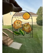 Vintage Sun Catcher Capiz Shell Stained OWLs Wall Window Hanging - €28,40 EUR