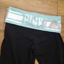 Victoria&#39;s Secret Pink yoga pants SMALL rhinestones spellout bling mint ... - $46.00