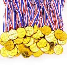 50 Pieces Gold Plastic Winner Award Medals With Ribbon Necklaces For Sports,Game - £19.60 GBP