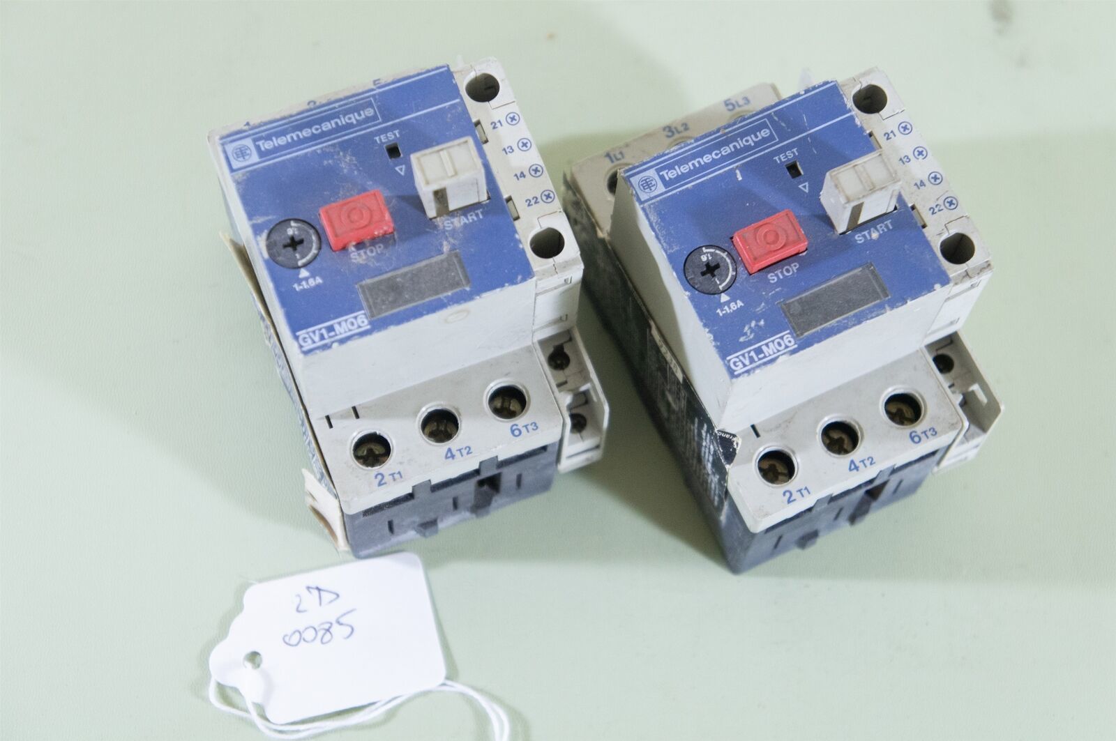 Lot of 2 Telemecanique GV1-M06 Manual Motor Starter 1-1,6 Amp + GV1-A01 - $9.77