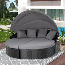 SUNCROWN Outdoor Patio round Daybed with Retractable Canopy, Black Wicke... - $565.60