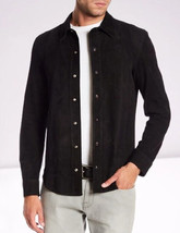 Stylish Mens Black Pure Soft Suede Leather Shirt Handmade Casual Party Formal - £90.23 GBP+