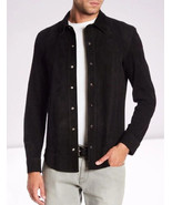 Stylish Mens Black Pure Soft Suede Leather Shirt Handmade Casual Party F... - $119.68+