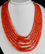 Natural Carnelian Beads Fancy Tube 6 L 1017 Ct Orange Gemstone Fashion N... - $199.50
