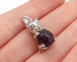 925 Sterling Silver - Amethyst Sphere &amp; Topaz Accent Teddy Bear Pendant - PT2768 - £23.17 GBP