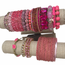 Pink Bracelet Lot Vtg to modern stack jewelry mixed styles Barbiecore rockabilly - £19.78 GBP