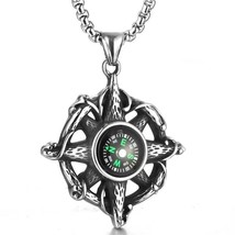 Silver Working Compass Pendant Necklace Men&#39;s Protection Jewelry Chain 24&quot; Gift - £7.11 GBP